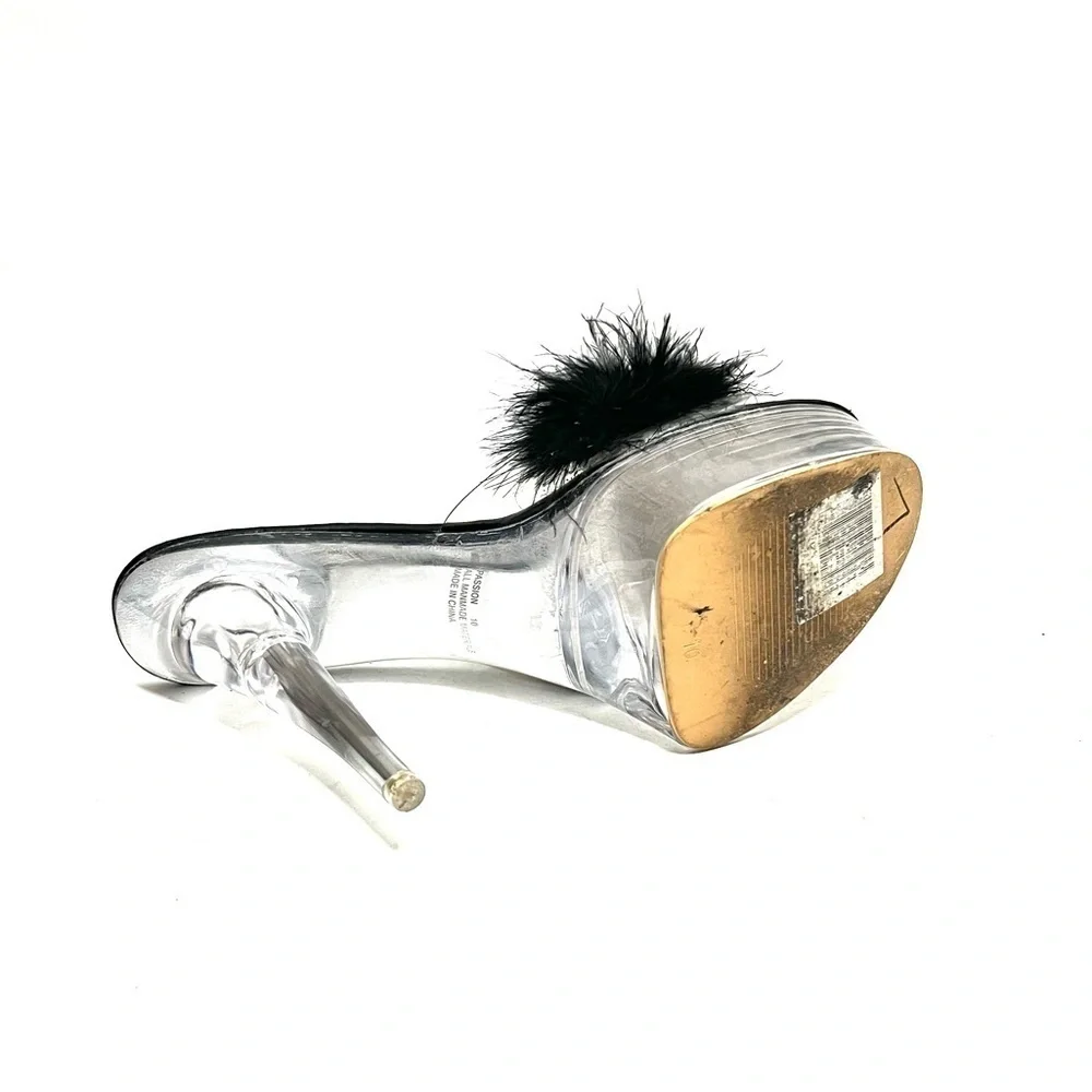 Vintage 1990s black marabou feather see thru plastic platform stripper heels
